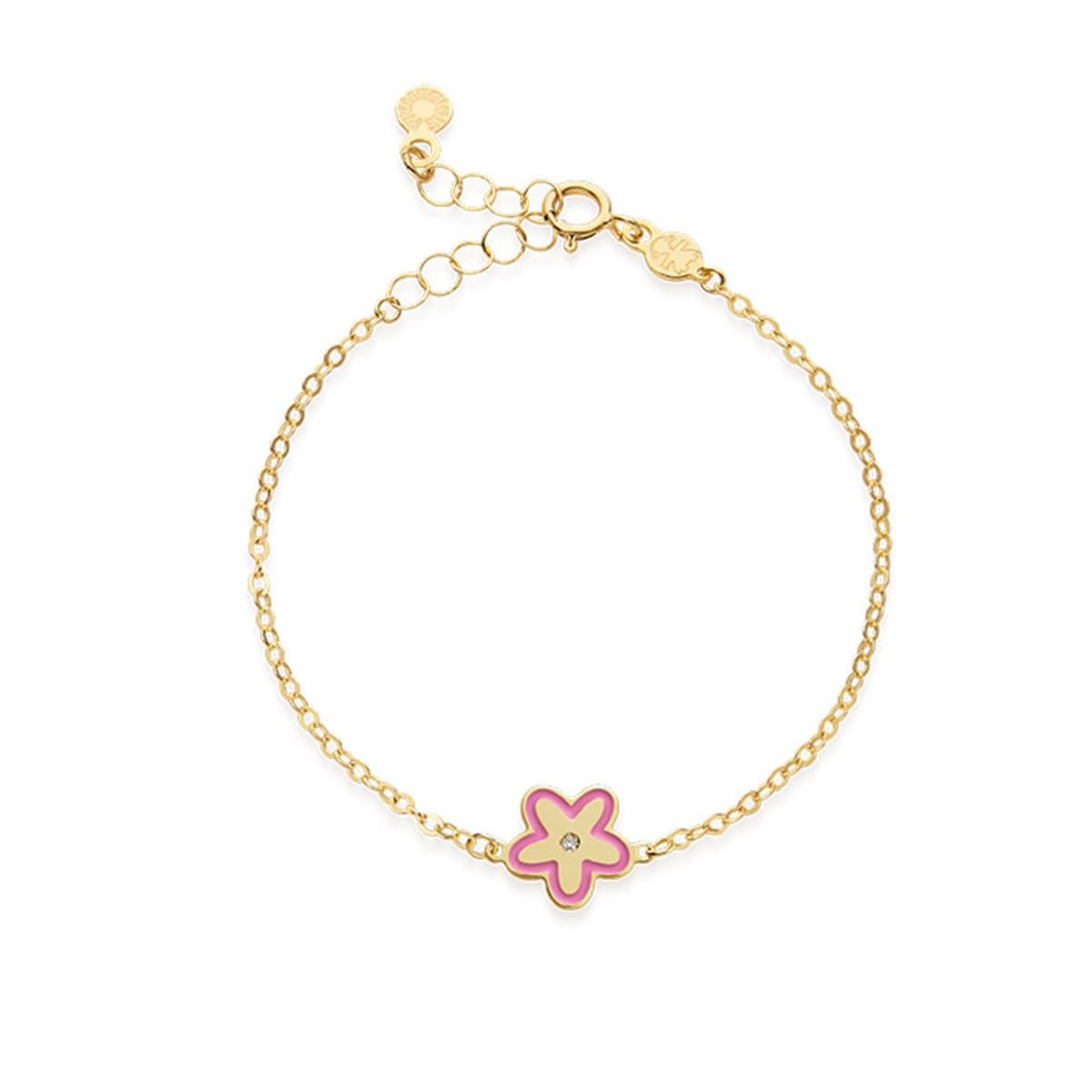 Bracciale Lucciole in oro giallo fiorellino rosa e diamante