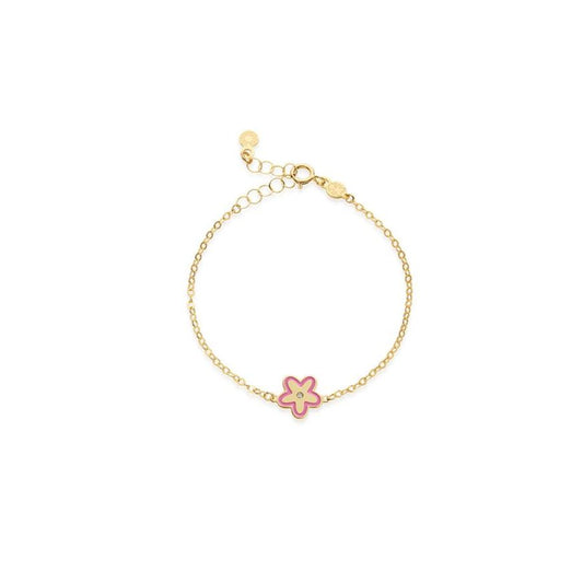 Bracciale Lucciole in oro giallo fiorellino rosa e diamante