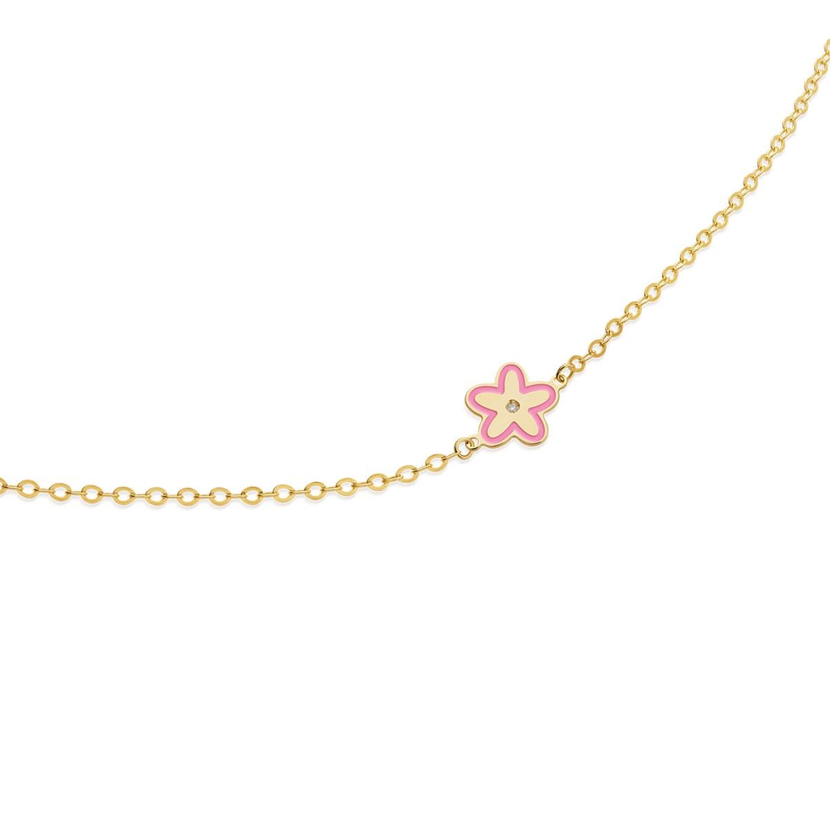 Bracciale Lucciole in oro giallo fiorellino rosa e diamante