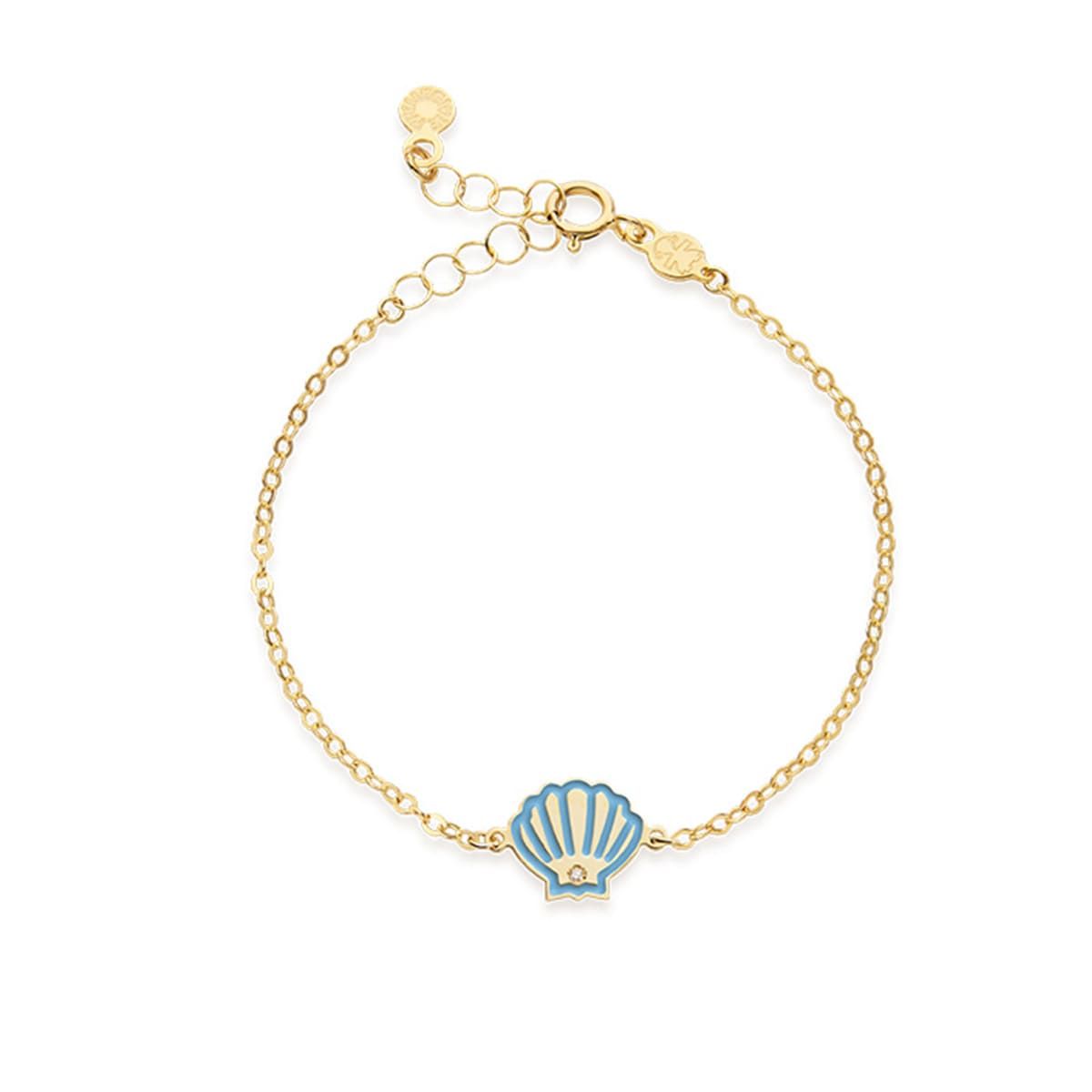 Bracciale Lucciole in oro giallo conchiglia azzurra e diamante
