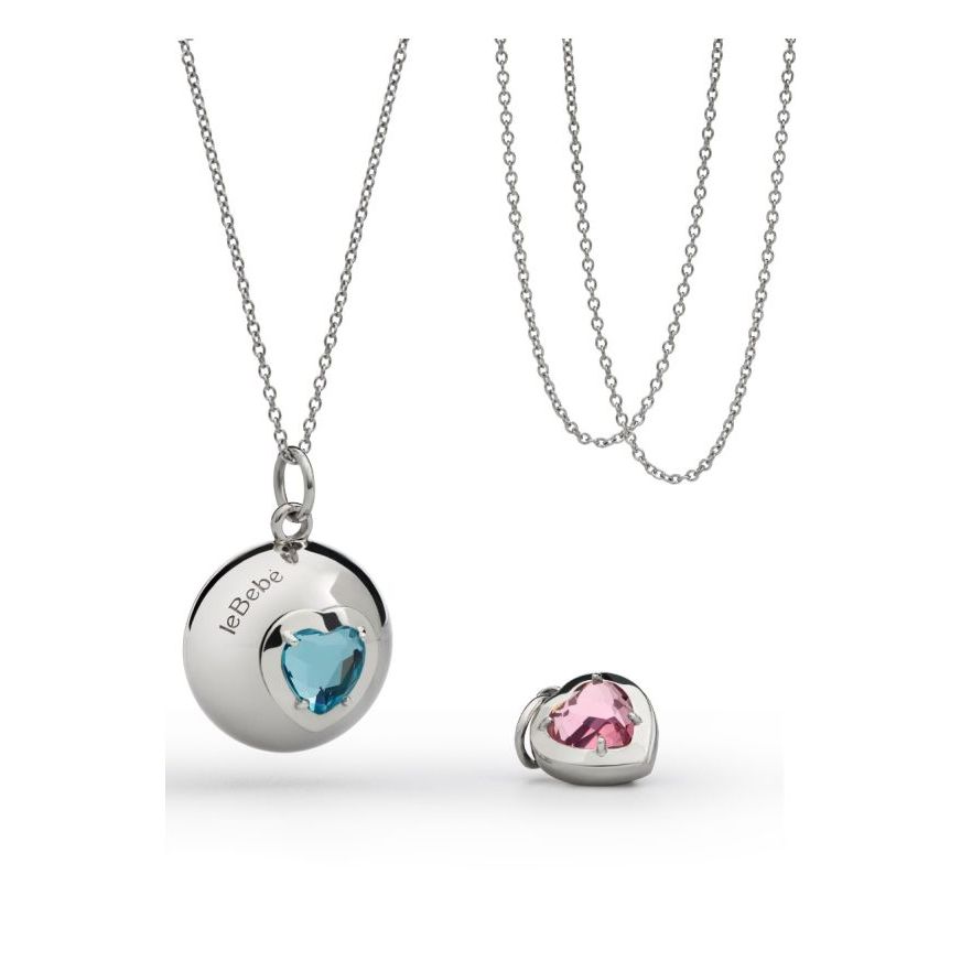 Collana Suonamore in argento con due pietre colorate e un ciondolo cuore addizionale