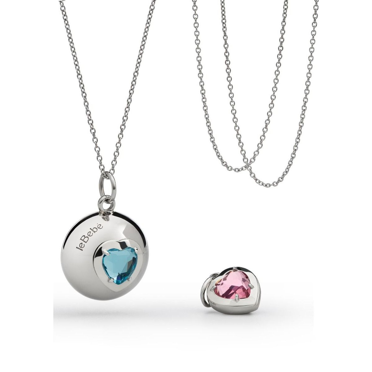 Collana Suonamore in argento con due pietre colorate e un ciondolo cuore addizionale