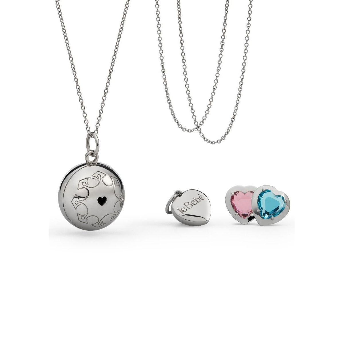 Collana Suonamore in argento con due pietre colorate e un ciondolo cuore addizionale