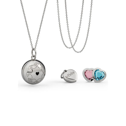Collana Suonamore in argento con due pietre colorate e un ciondolo cuore addizionale