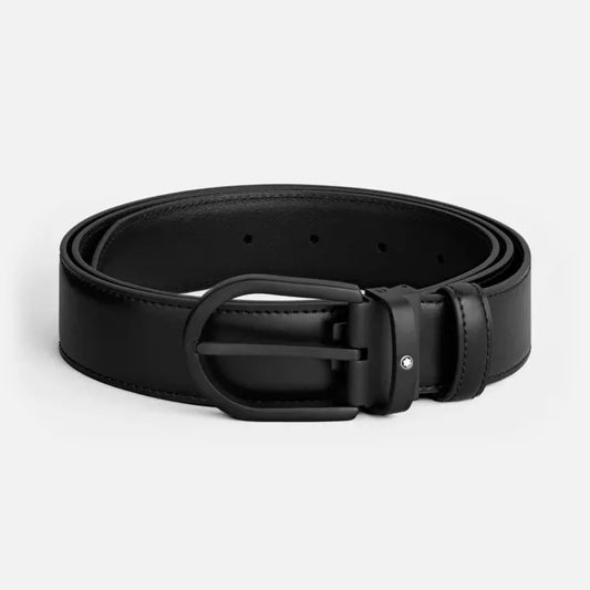 Cintura MontBlanc da 35 mm in pelle nera con fibbia a ferro di cavallo